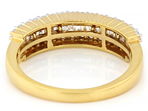 Round and Baguette Lab-Grown Diamond G-H SI 14K Yellow Gold Over Sterling Silver Band Ring 0.55ctw