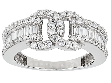 Round and Baguette Lab-Grown Diamond G-H SI Rhodium Over Sterling Silver Ring 1.00ctw