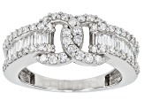 Round and Baguette Lab-Grown Diamond G-H SI Rhodium Over Sterling Silver Ring 1.00ctw