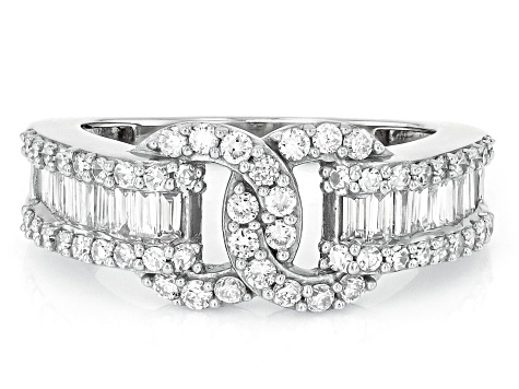 Round and Baguette Lab-Grown Diamond G-H SI Rhodium Over Sterling Silver Ring 1.00ctw