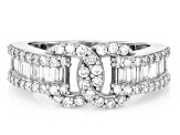 Round and Baguette Lab-Grown Diamond G-H SI Rhodium Over Sterling Silver Ring 1.00ctw