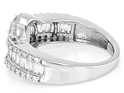 Round and Baguette Lab-Grown Diamond G-H SI Rhodium Over Sterling Silver Ring 1.00ctw
