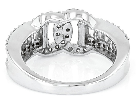 Round and Baguette Lab-Grown Diamond G-H SI Rhodium Over Sterling Silver Ring 1.00ctw