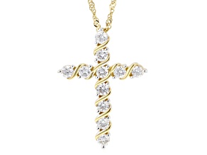 Round White Lab-Grown Diamond G-H SI 14K Yellow Gold Over Silver Cross Pendant With Chain 1.20ctw