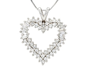 Round and Baguette White Lab-Grown Diamond G-H SI2 10K White Gold Heart Pendant With Chain 1.00ctw