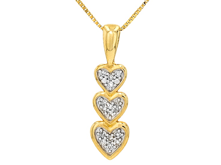 Round White Lab-Grown Diamond Accent G-H SI2 10K Yellow Gold Heart Pendant With Chain