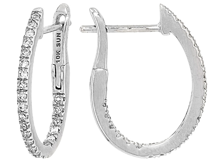 Round White Lab-Grown Diamond G-H SI2 10K White Gold Hoop Earrings 0.33ctw