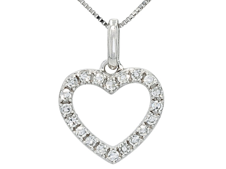 Round White Lab-Grown Diamond G-H SI2 10K White Gold Heart Pendant With Chain 0.15ctw