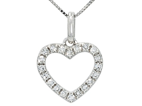 Round White Lab-Grown Diamond G-H SI2 10K White Gold Heart Pendant With Chain 0.15ctw