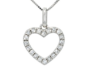 Round White Lab-Grown Diamond G-H SI2 10K White Gold Heart Pendant With Chain 0.15ctw