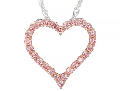 Pink Lab-Grown Diamond SI Rhodium Over Sterling Silver Heart Slide Pendant With Chain 0.55ctw