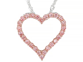Pink Lab-Grown Diamond SI Rhodium Over Sterling Silver Heart Slide Pendant With Chain 0.55ctw