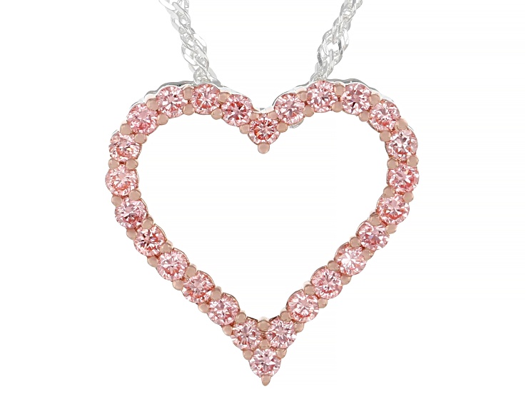 Pink Lab-Grown Diamond SI Rhodium Over Sterling Silver Heart Slide Pendant With Chain 0.55ctw