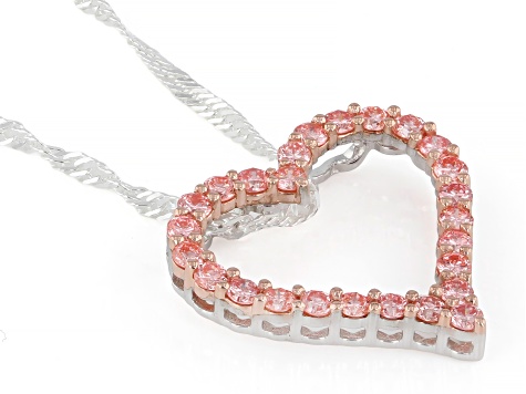 Pink Lab-Grown Diamond SI Rhodium Over Sterling Silver Heart Slide Pendant With Chain 0.55ctw