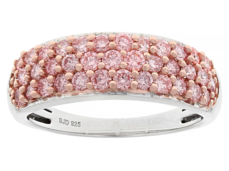 Round Pink Lab-grown Diamond SI Rhodium Over Sterling Silver Ring