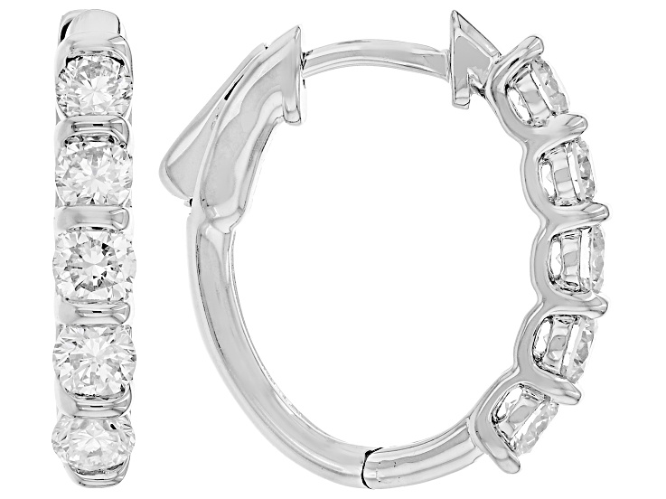 White Lab-Grown Diamond H SI1 Rhodium Over Sterling Silver Huggie Hoop Earrings 1.00ctw