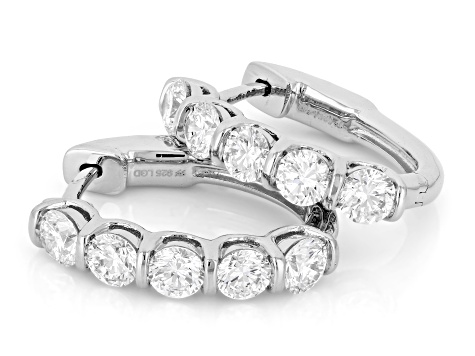 White Lab-Grown Diamond H SI1 Rhodium Over Sterling Silver Huggie Hoop Earrings 2.00ctw