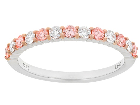 Round Pink and White Lab-grown Diamond H SI Rhodium Over Sterling Silver Ring 0.50ctw