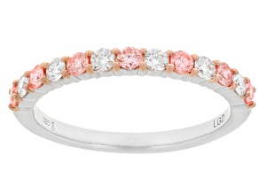 Round Pink and White Lab-grown Diamond H SI Rhodium Over Sterling Silver Ring 0.50ctw