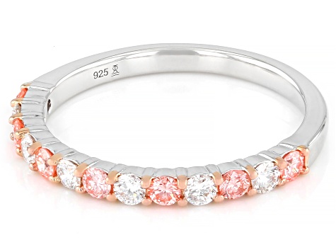 Round Pink and White Lab-grown Diamond H SI Rhodium Over Sterling Silver Ring 0.50ctw