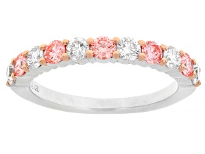 Round Pink and White Lab-grown Diamond H SI Rhodium Over Sterling Silver Ring 1.00ctw