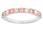 Round Pink and White Lab-grown Diamond H SI Rhodium Over Sterling Silver Ring 1.00ctw