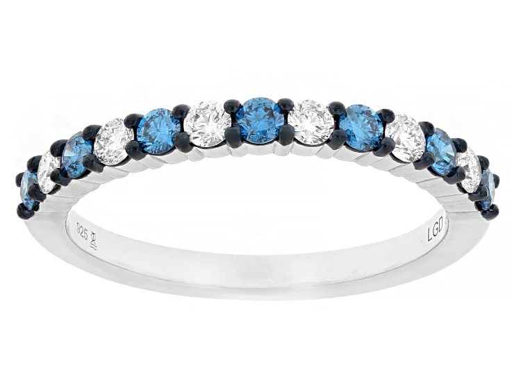 Round Blue and White Lab-grown Diamond H SI Rhodium Over Sterling Silver Ring 0.50ctw