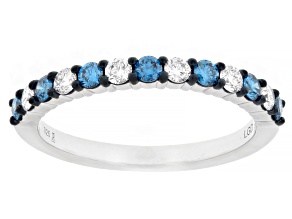 Round Blue and White Lab-grown Diamond H SI Rhodium Over Sterling Silver Ring 0.50ctw
