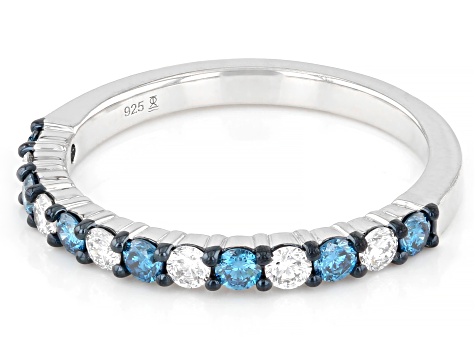 Round Blue and White Lab-grown Diamond H SI Rhodium Over Sterling Silver Ring 0.50ctw