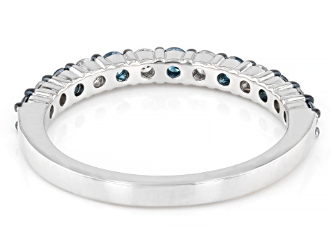 Round Blue and White Lab-grown Diamond H SI Rhodium Over Sterling Silver Ring 0.50ctw