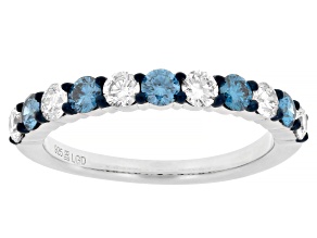 Round Blue and White Lab-grown Diamond H SI Rhodium Over Sterling Silver Ring 1.00ctw