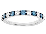 Round Blue and White Lab-grown Diamond H SI Rhodium Over Sterling Silver Ring 1.00ctw