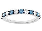 Round Blue and White Lab-grown Diamond H SI Rhodium Over Sterling Silver Ring 1.00ctw