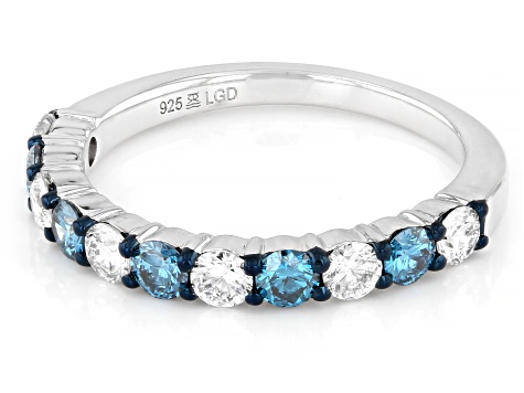 Round Blue and White Lab-grown Diamond H SI Rhodium Over Sterling Silver Ring 1.00ctw