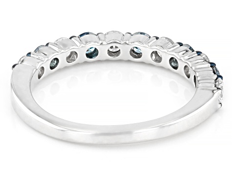 Round Blue and White Lab-grown Diamond H SI Rhodium Over Sterling Silver Ring 1.00ctw