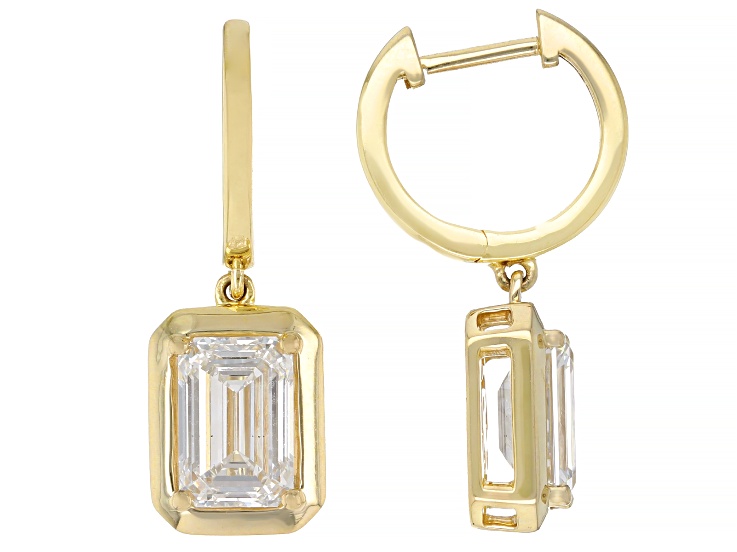Certified Emerald Cut White Lab-Grown Diamond H SI 14K Yellow Gold Solitaire Earrings 3.00ctw