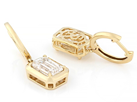 Certified Emerald Cut White Lab-Grown Diamond H SI 14K Yellow Gold Solitaire Earrings 3.00ctw