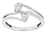 Round White Lab-Grown Diamond G-H SI Rhodium Over Sterling Silver 2-Stone Bypass Ring 0.30ctw