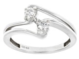 Round White Lab-Grown Diamond G-H SI Rhodium Over Sterling Silver 2-Stone Bypass Ring 0.30ctw
