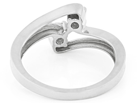 Round White Lab-Grown Diamond G-H SI Rhodium Over Sterling Silver 2-Stone Bypass Ring 0.30ctw