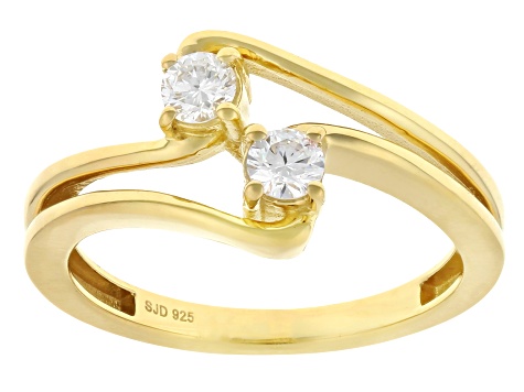 Round White Lab-Grown Diamond G-H SI 14K Yellow Gold Over Silver 2-Stone Bypass Ring 0.30ctw