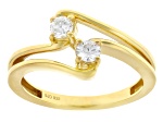 Round White Lab-Grown Diamond G-H SI 14K Yellow Gold Over Silver 2-Stone Bypass Ring 0.30ctw