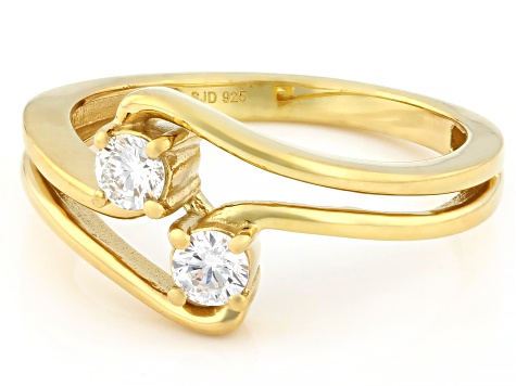 Round White Lab-Grown Diamond G-H SI 14K Yellow Gold Over Silver 2-Stone Bypass Ring 0.30ctw