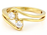 Round White Lab-Grown Diamond G-H SI 14K Yellow Gold Over Silver 2-Stone Bypass Ring 0.30ctw