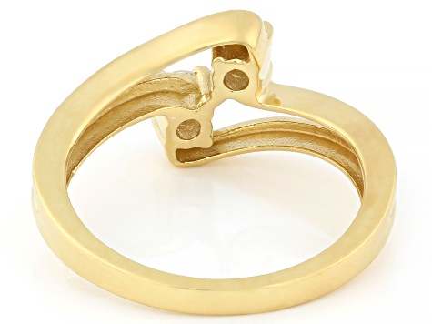 Round White Lab-Grown Diamond G-H SI 14K Yellow Gold Over Silver 2-Stone Bypass Ring 0.30ctw