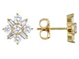 Round and Baguette White Lab-Grown Diamond G-H SI 14K Yellow Gold Over Silver Stud Earrings 1.30ctw