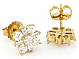 Round and Baguette White Lab-Grown Diamond G-H SI 14K Yellow Gold Over Silver Stud Earrings 1.30ctw