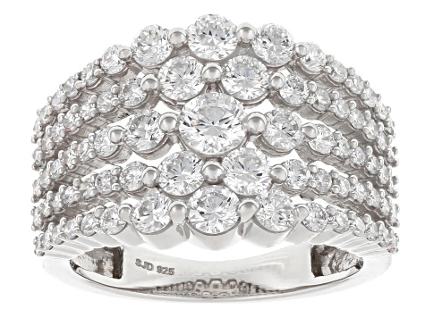 Round White Lab-Grown Diamond G-H SI Rhodium Over Sterling Silver Ring 2.10ctw
