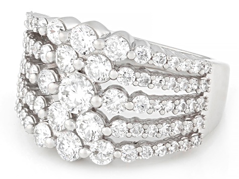 Round White Lab-Grown Diamond G-H SI Rhodium Over Sterling Silver Ring 2.10ctw