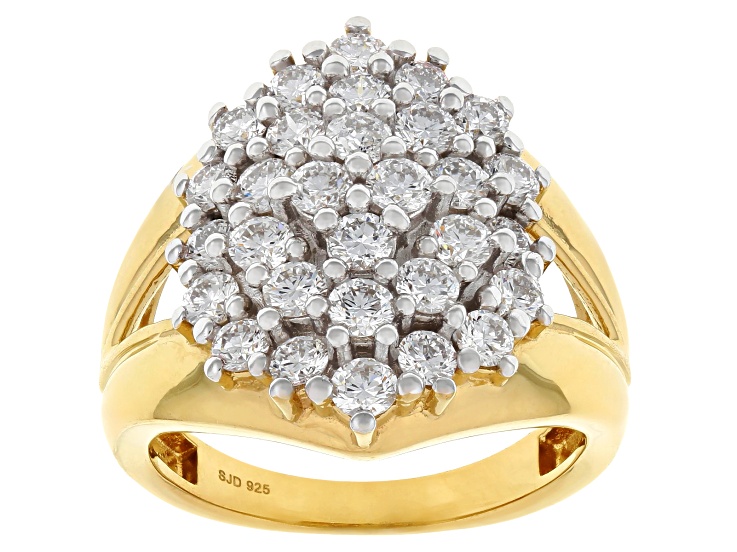 Round White Lab-Grown Diamond G-H SI 14K Yellow Gold Over Sterling Silver Cluster Ring 1.85ctw